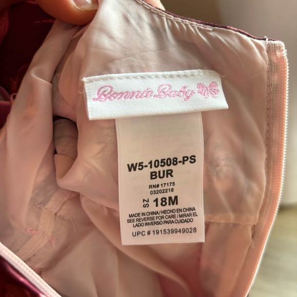 Bonnie Baby Dress Mauve Maroon Pink Floral Bow Front Size 18M NWOT - Picture 3 of 3